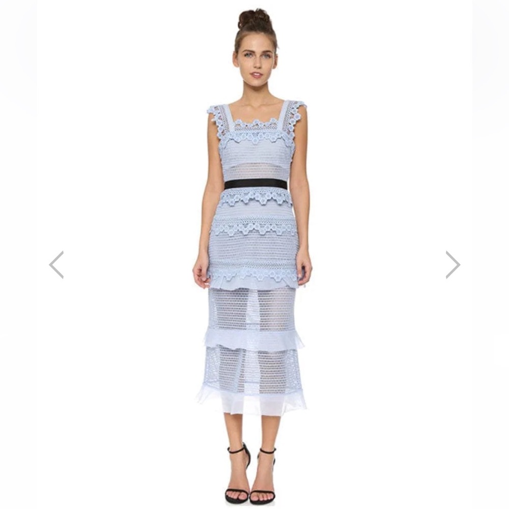 Self-Portrait Petunia Paneled Baby Blue Lace Midi Dress XS Size 2 New